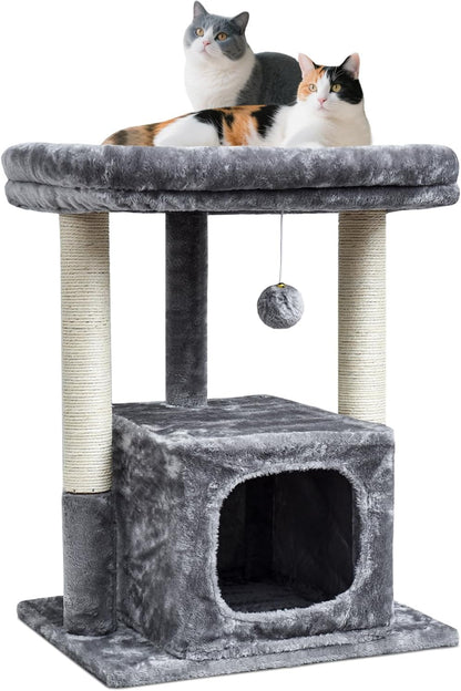 27" Cactus Cat Tree for Indoor Cats, Green Modern Activity Tower | Scratching Posts, Kitten Condo with Plush Perch & Hanging Ball for Play