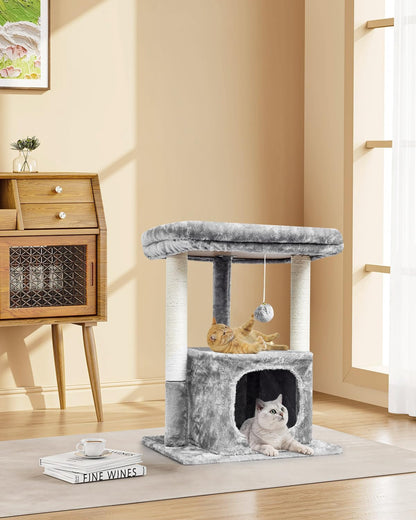 27" Cactus Cat Tree for Indoor Cats, Green Modern Activity Tower | Scratching Posts, Kitten Condo with Plush Perch & Hanging Ball for Play