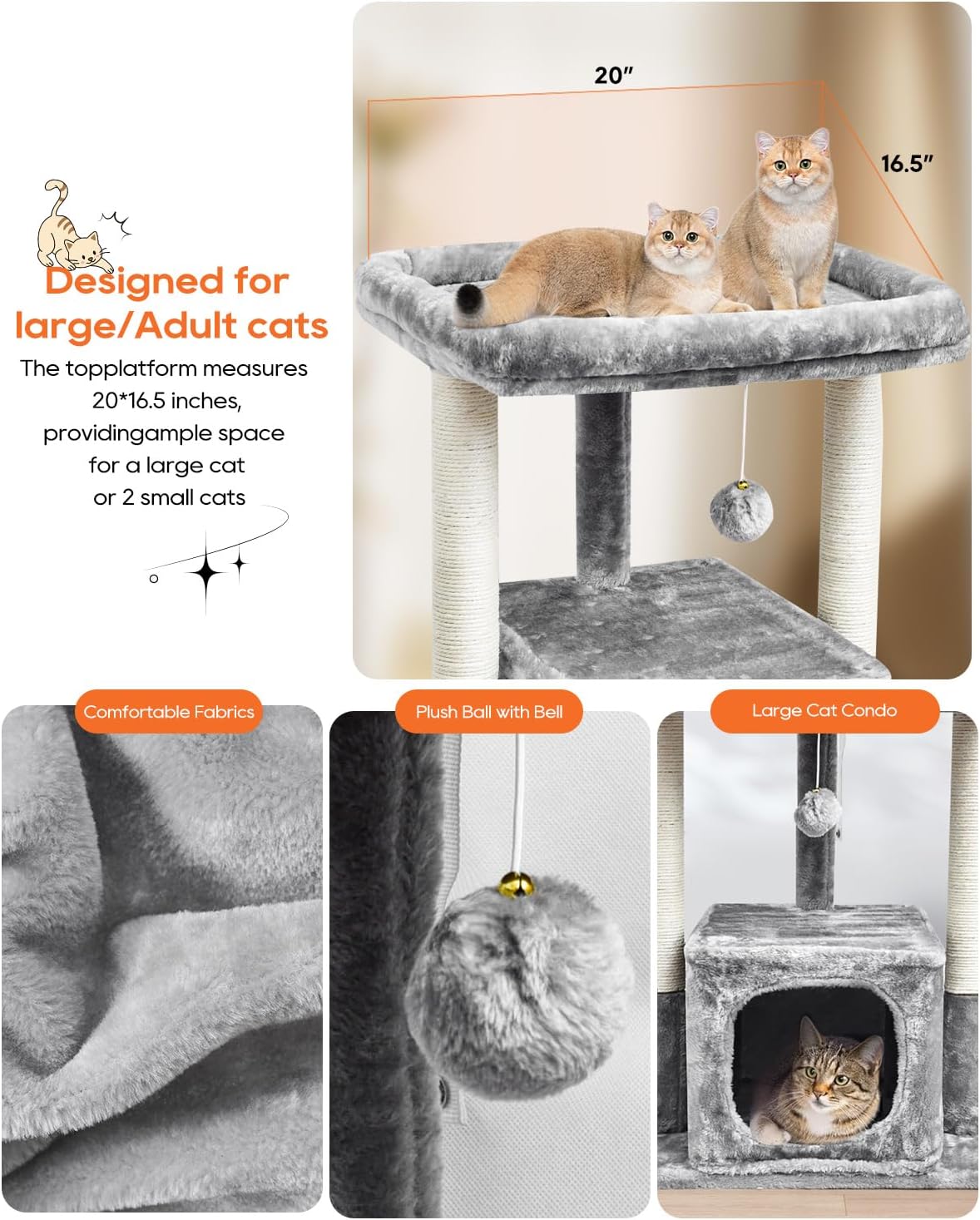 27" Cactus Cat Tree for Indoor Cats, Green Modern Activity Tower | Scratching Posts, Kitten Condo with Plush Perch & Hanging Ball for Play