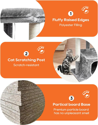 27" Cactus Cat Tree for Indoor Cats, Green Modern Activity Tower | Scratching Posts, Kitten Condo with Plush Perch & Hanging Ball for Play