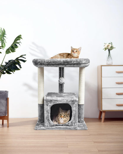 27" Cactus Cat Tree for Indoor Cats, Green Modern Activity Tower | Scratching Posts, Kitten Condo with Plush Perch & Hanging Ball for Play