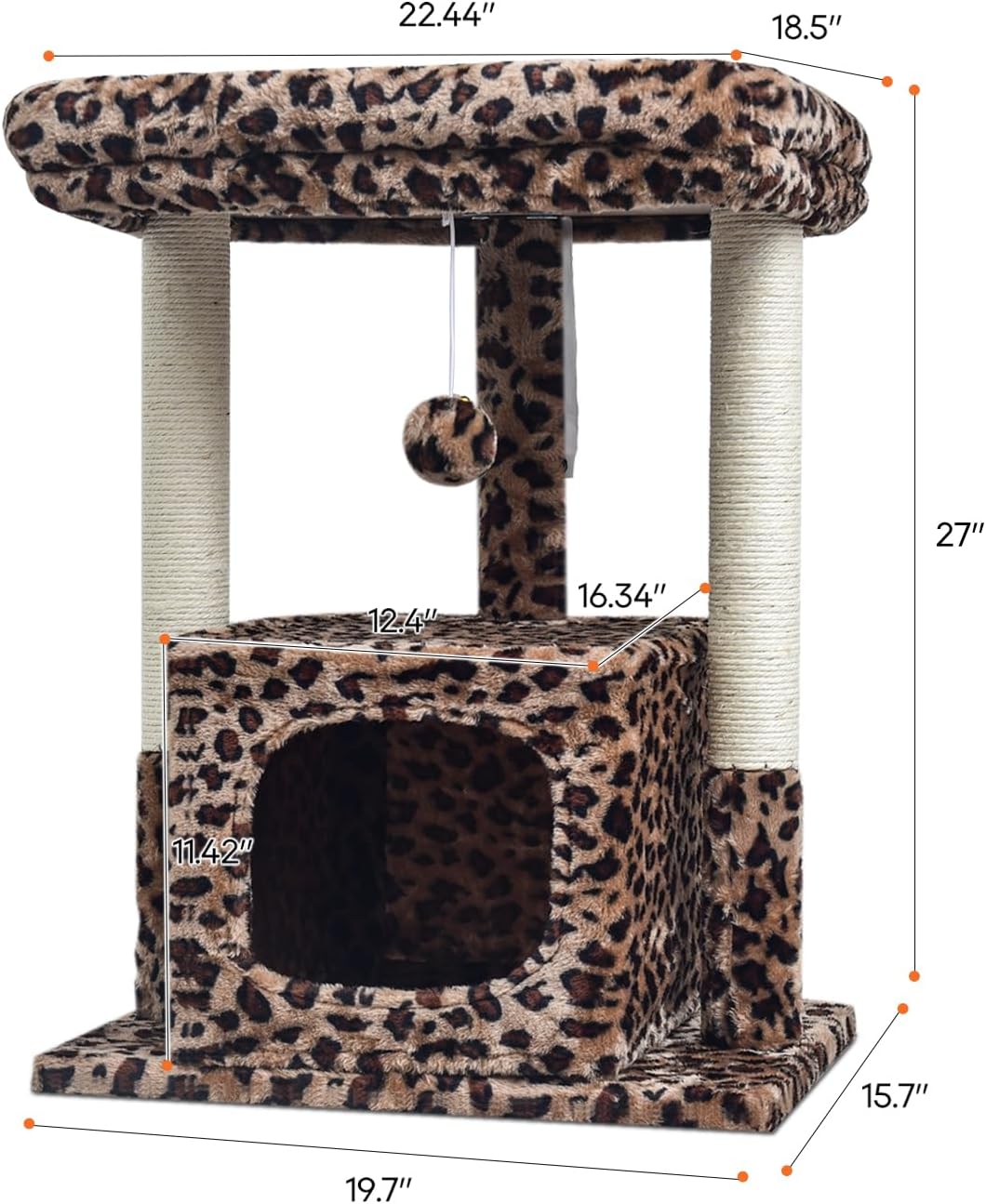 27" Cactus Cat Tree for Indoor Cats, Green Modern Activity Tower | Scratching Posts, Kitten Condo with Plush Perch & Hanging Ball for Play