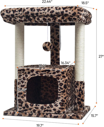 27" Cactus Cat Tree for Indoor Cats, Green Modern Activity Tower | Scratching Posts, Kitten Condo with Plush Perch & Hanging Ball for Play