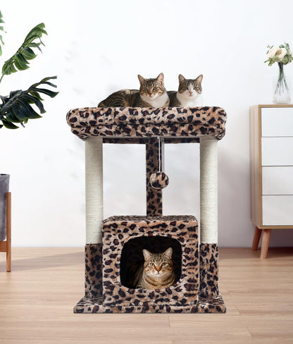 27" Cactus Cat Tree for Indoor Cats, Green Modern Activity Tower | Scratching Posts, Kitten Condo with Plush Perch & Hanging Ball for Play