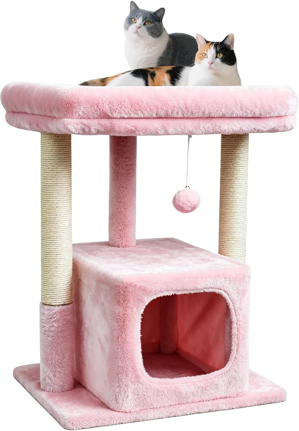 27" Cactus Cat Tree for Indoor Cats, Green Modern Activity Tower | Scratching Posts, Kitten Condo with Plush Perch & Hanging Ball for Play