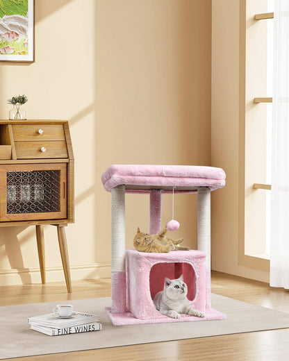 27" Cactus Cat Tree for Indoor Cats, Green Modern Activity Tower | Scratching Posts, Kitten Condo with Plush Perch & Hanging Ball for Play