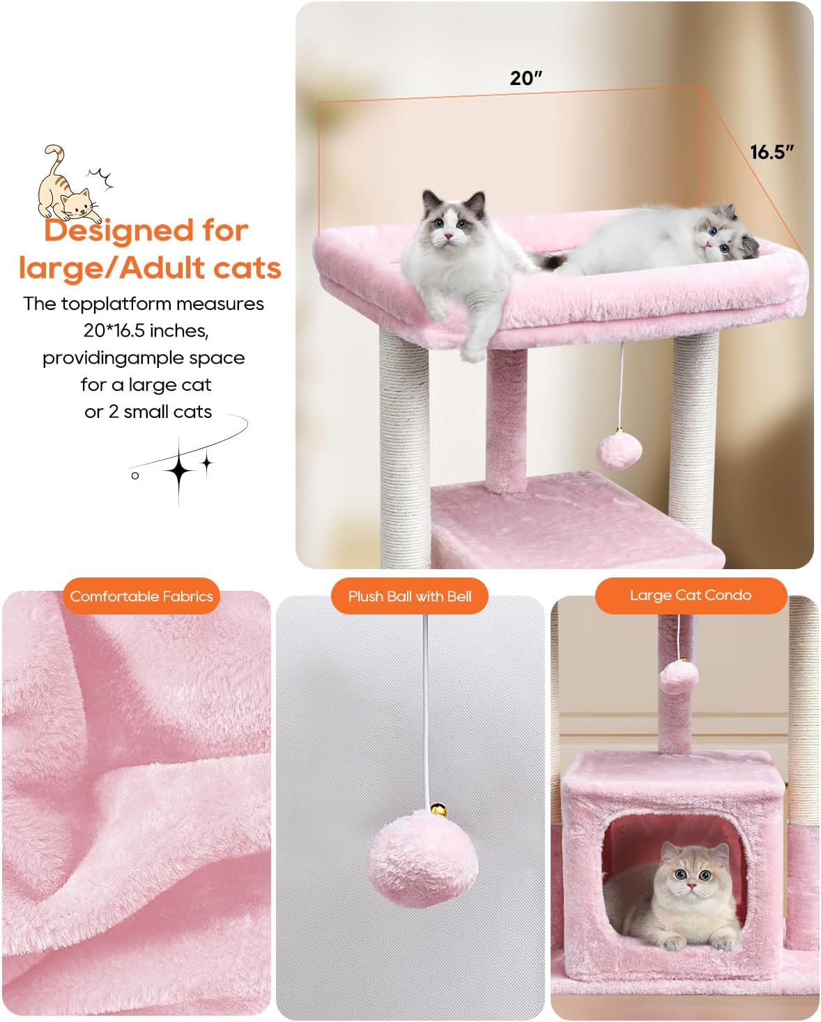 27" Cactus Cat Tree for Indoor Cats, Green Modern Activity Tower | Scratching Posts, Kitten Condo with Plush Perch & Hanging Ball for Play