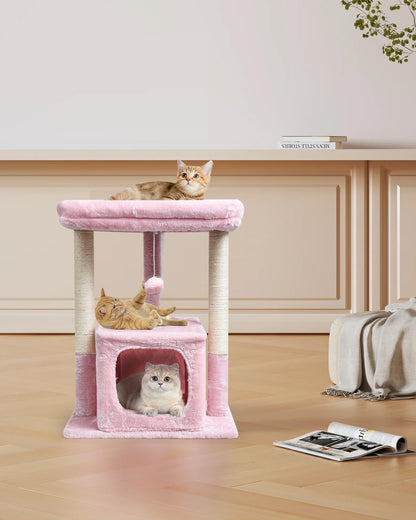 27" Cactus Cat Tree for Indoor Cats, Green Modern Activity Tower | Scratching Posts, Kitten Condo with Plush Perch & Hanging Ball for Play