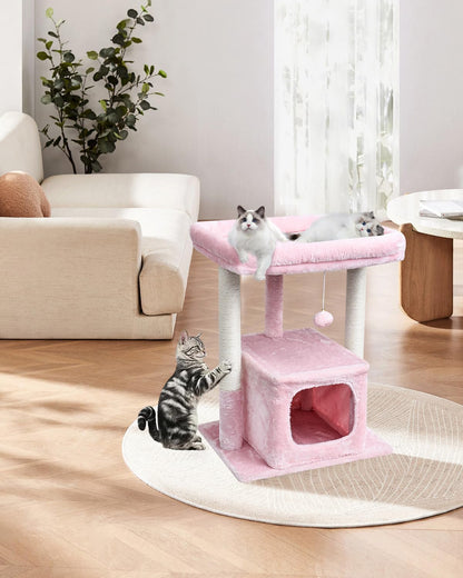 27" Cactus Cat Tree for Indoor Cats, Green Modern Activity Tower | Scratching Posts, Kitten Condo with Plush Perch & Hanging Ball for Play