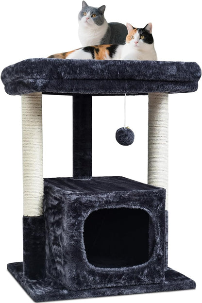 27" Cactus Cat Tree for Indoor Cats, Green Modern Activity Tower | Scratching Posts, Kitten Condo with Plush Perch & Hanging Ball for Play