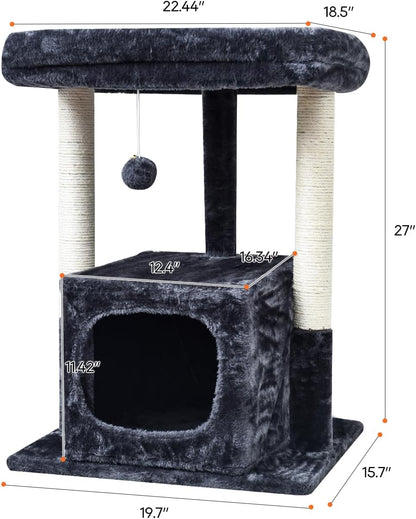 27" Cactus Cat Tree for Indoor Cats, Green Modern Activity Tower | Scratching Posts, Kitten Condo with Plush Perch & Hanging Ball for Play