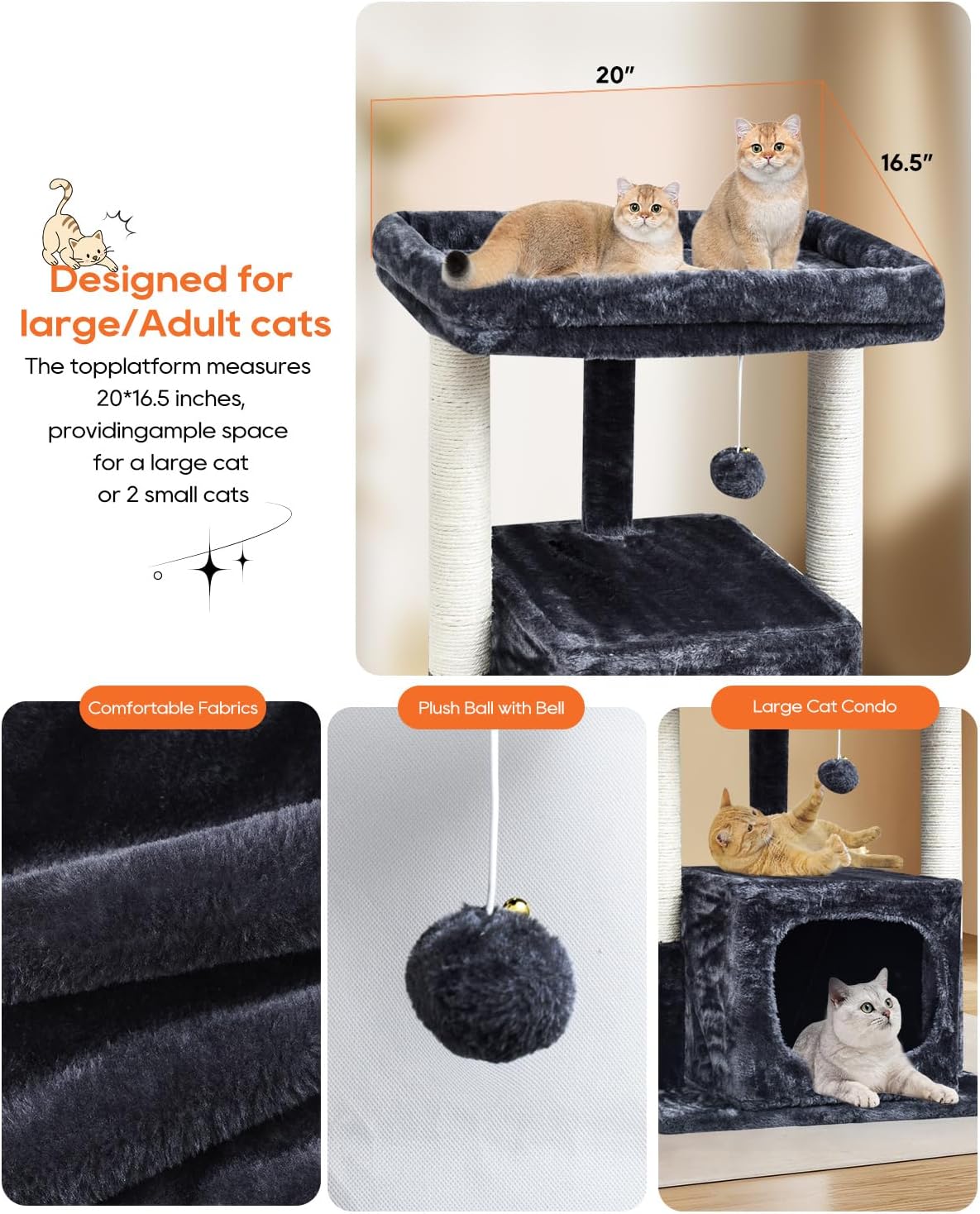 27" Cactus Cat Tree for Indoor Cats, Green Modern Activity Tower | Scratching Posts, Kitten Condo with Plush Perch & Hanging Ball for Play