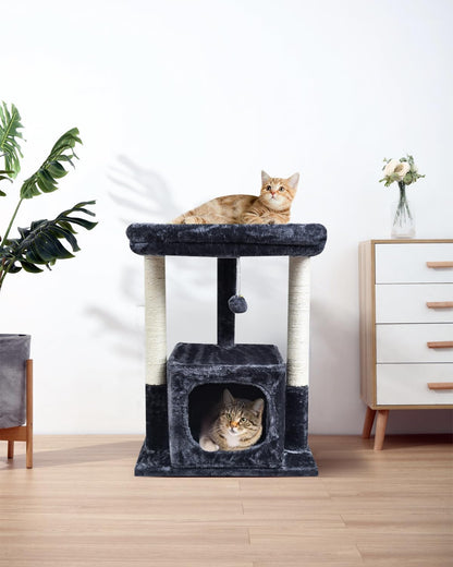 27" Cactus Cat Tree for Indoor Cats, Green Modern Activity Tower | Scratching Posts, Kitten Condo with Plush Perch & Hanging Ball for Play