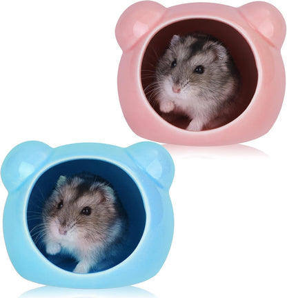 2 Pack Ceramic Hamster Hideout Yellow and White Small Animal Hides for Gerbils Mice Cute Summer Cooling Houses for Cage Accessories