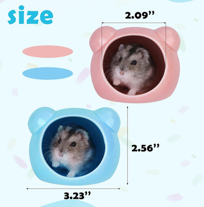 2 Pack Ceramic Hamster Hideout Yellow and White Small Animal Hides for Gerbils Mice Cute Summer Cooling Houses for Cage Accessories