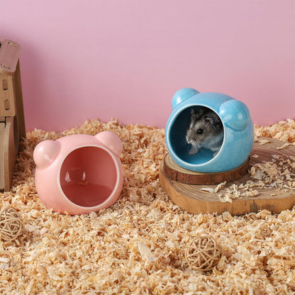 2 Pack Ceramic Hamster Hideout Yellow and White Small Animal Hides for Gerbils Mice Cute Summer Cooling Houses for Cage Accessories