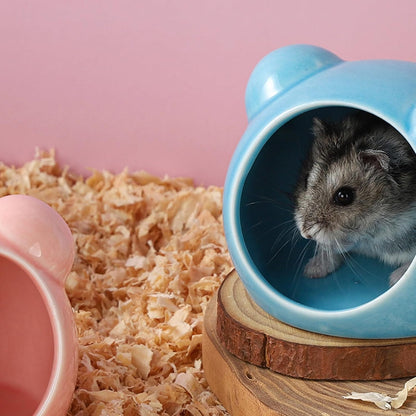 2 Pack Ceramic Hamster Hideout Yellow and White Small Animal Hides for Gerbils Mice Cute Summer Cooling Houses for Cage Accessories