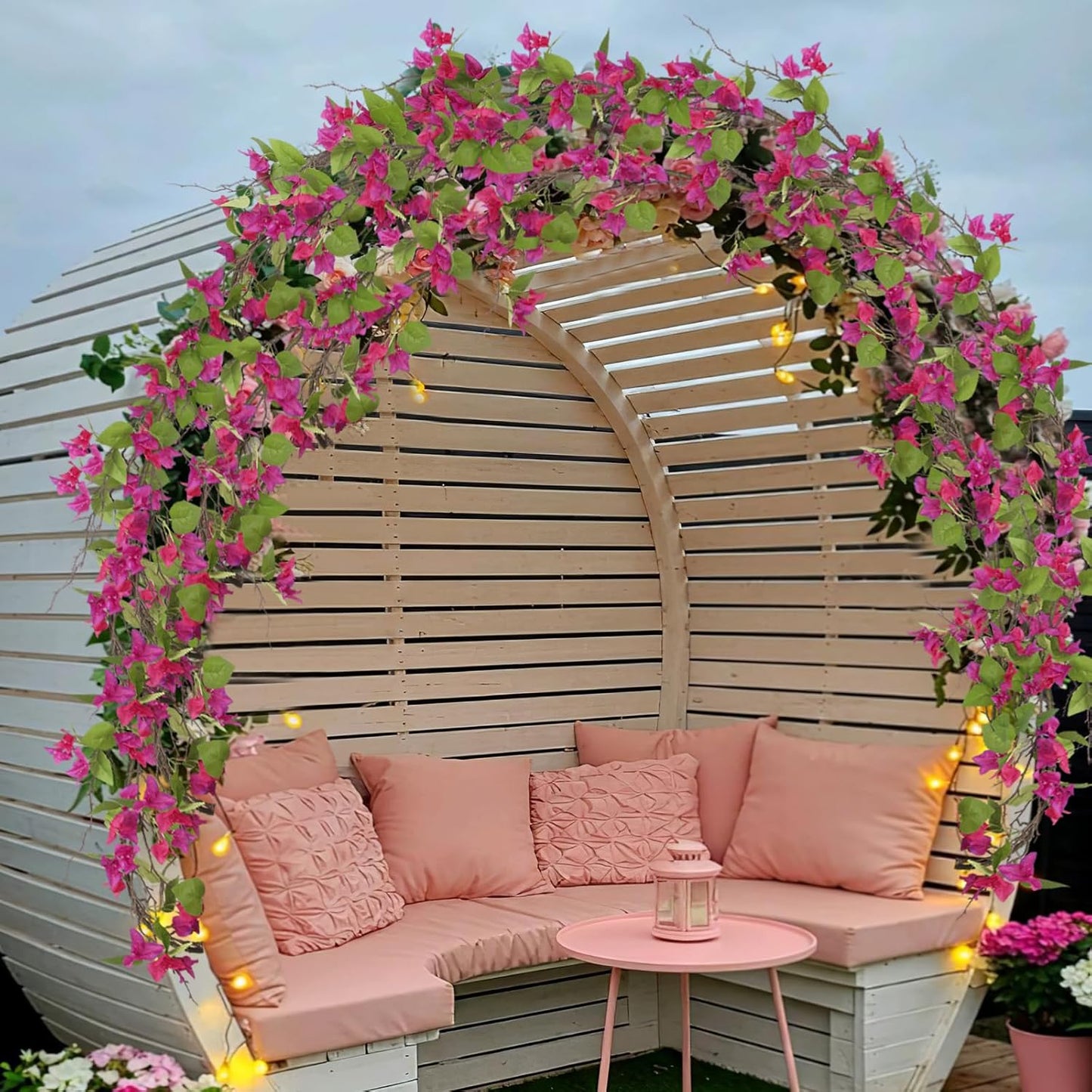 Artificial Bougainvillea Flowers Garland Fuchsia Silk Bougainvillea Vines UV Resistant Realistic Faux Hanging Flowers Plants for Outdoor Outside Summer Decoration Porch Patio Balcony Yard Wall