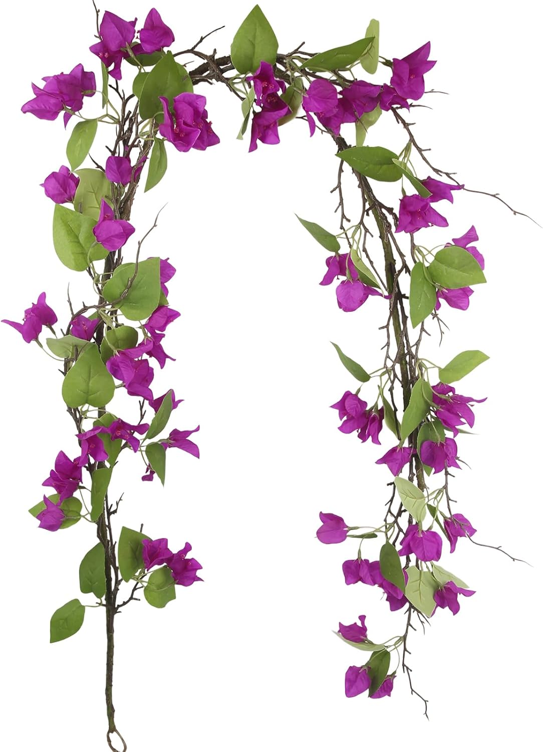 Artificial Bougainvillea Flowers Garland Fuchsia Silk Bougainvillea Vines UV Resistant Realistic Faux Hanging Flowers Plants for Outdoor Outside Summer Decoration Porch Patio Balcony Yard Wall