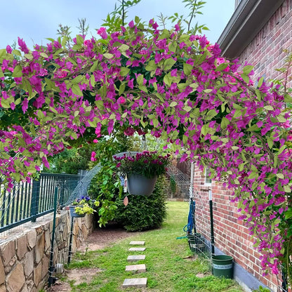 Artificial Bougainvillea Flowers Garland Fuchsia Silk Bougainvillea Vines UV Resistant Realistic Faux Hanging Flowers Plants for Outdoor Outside Summer Decoration Porch Patio Balcony Yard Wall