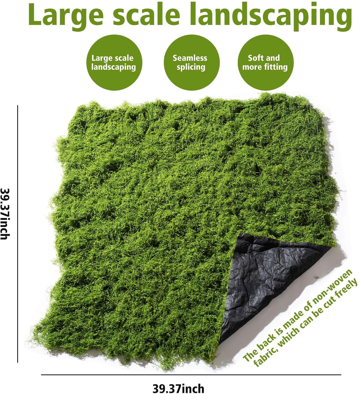 Artificial Moss mat, Green, 39.37 x 39.37 inches (Dark Green), Waterproof Indoor and Outdoor Decorative Moss mat, Fake Moss Wall Decorative Flower Decoration for Craftsmanship