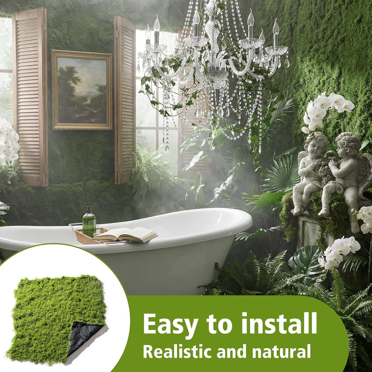 Artificial Moss mat, Green, 39.37 x 39.37 inches (Dark Green), Waterproof Indoor and Outdoor Decorative Moss mat, Fake Moss Wall Decorative Flower Decoration for Craftsmanship
