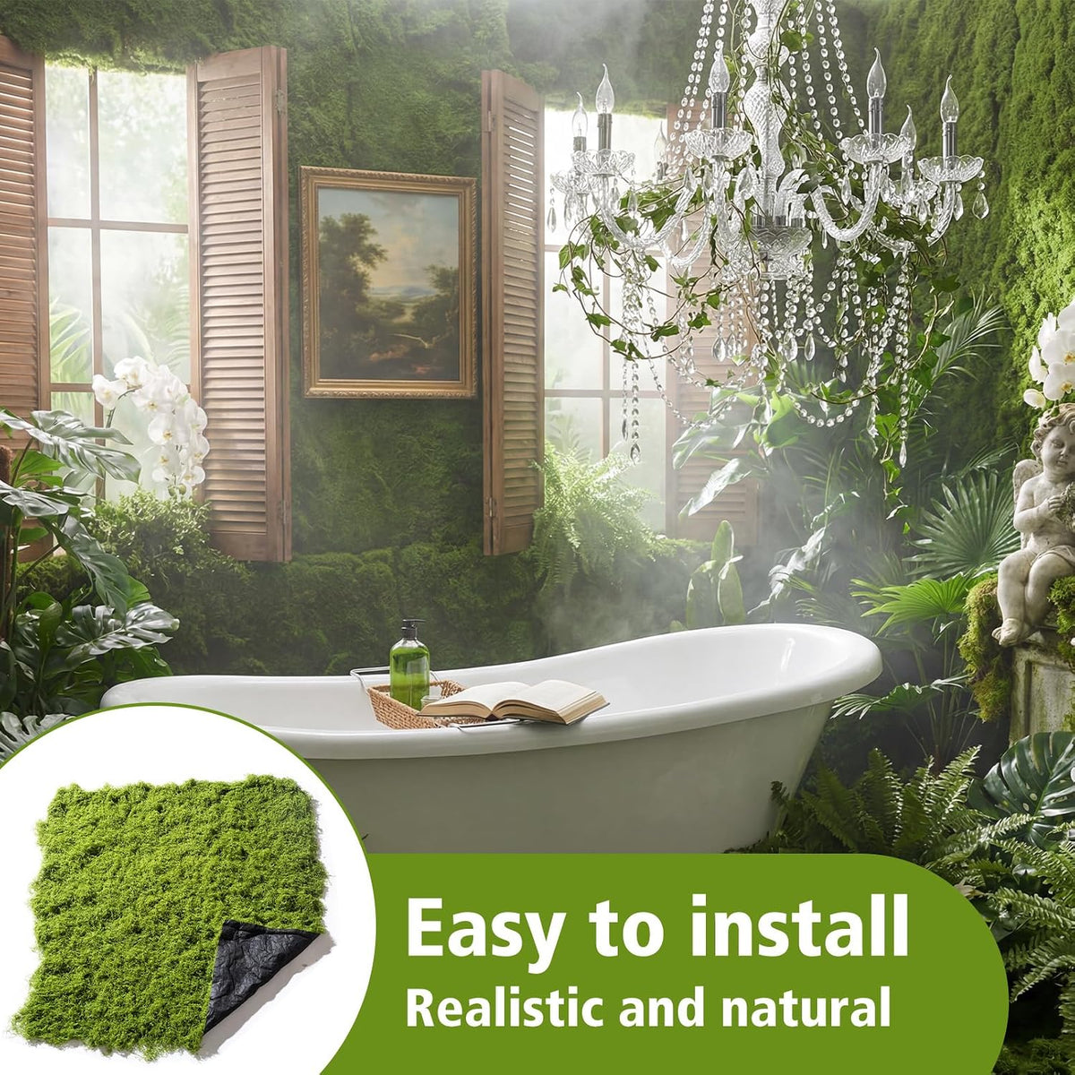 Artificial Moss mat, Green, 39.37 x 39.37 inches (Dark Green), Waterproof Indoor and Outdoor Decorative Moss mat, Fake Moss Wall Decorative Flower Decoration for Craftsmanship