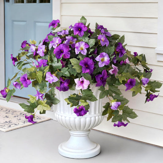 Artificial Fake Flowers for Outdoor Spring Decoration, 2PCS Faux Silk Petunias No Fade UV Resistant Flowers for Outside Garden Porch Yard Balcony Patio Realistic Indoor Decor(Fuchsia)