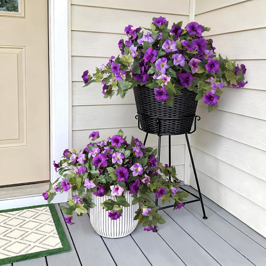 Artificial Fake Flowers for Outdoor Spring Decoration, 2PCS Faux Silk Petunias No Fade UV Resistant Flowers for Outside Garden Porch Yard Balcony Patio Realistic Indoor Decor(Fuchsia)