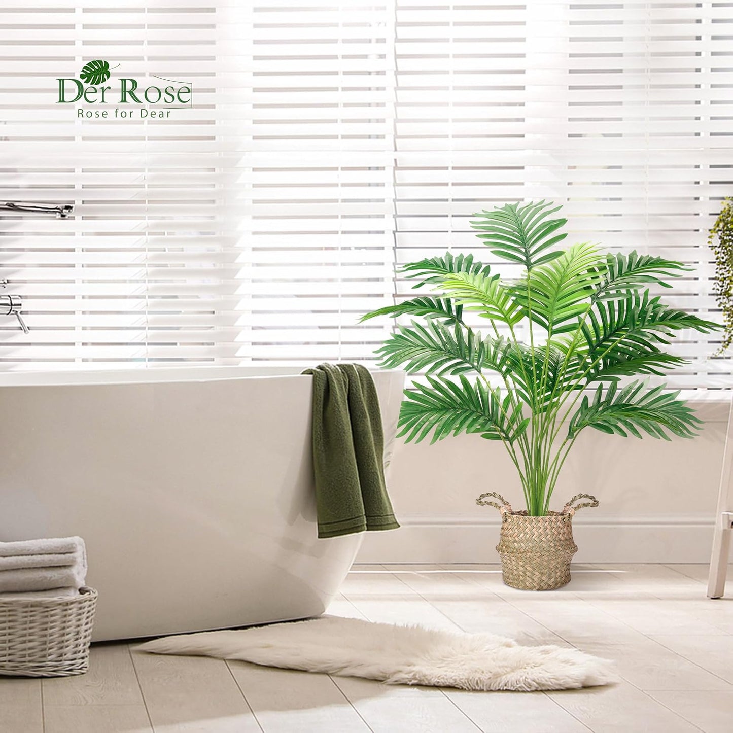 Fake Palm Tree 28Inch Faux Plant Potted Tall Fake Plant with Hand-Woven Baskets Artificial Tree for Indoor Outdoor Home Office Bedroom Porch Balcony Decor