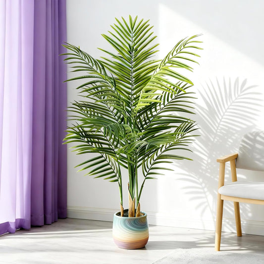 Artificial Palm Tree Indoor 4ft, Large Fake Tropical Areca Palm Tree with 13 Trunks, Faux Dypsis Lutescens Floor Plant in Pot for Indoor Outdoor Home Office Decor & Housewarming Gift