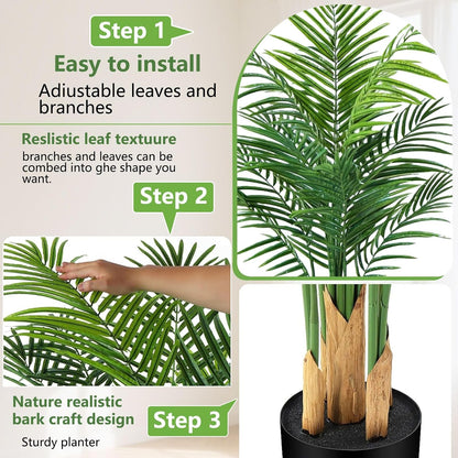 Artificial Palm Tree Indoor 4ft, Large Fake Tropical Areca Palm Tree with 13 Trunks, Faux Dypsis Lutescens Floor Plant in Pot for Indoor Outdoor Home Office Decor & Housewarming Gift