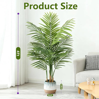 Artificial Palm Tree Indoor 4ft, Large Fake Tropical Areca Palm Tree with 13 Trunks, Faux Dypsis Lutescens Floor Plant in Pot for Indoor Outdoor Home Office Decor & Housewarming Gift