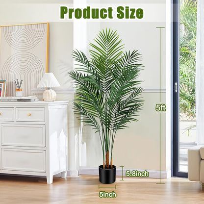 Artificial Palm Tree Indoor 4ft, Large Fake Tropical Areca Palm Tree with 13 Trunks, Faux Dypsis Lutescens Floor Plant in Pot for Indoor Outdoor Home Office Decor & Housewarming Gift