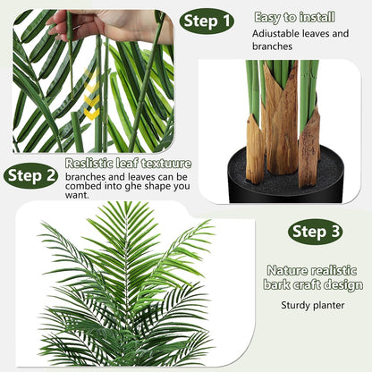 Artificial Palm Tree Indoor 4ft, Large Fake Tropical Areca Palm Tree with 13 Trunks, Faux Dypsis Lutescens Floor Plant in Pot for Indoor Outdoor Home Office Decor & Housewarming Gift