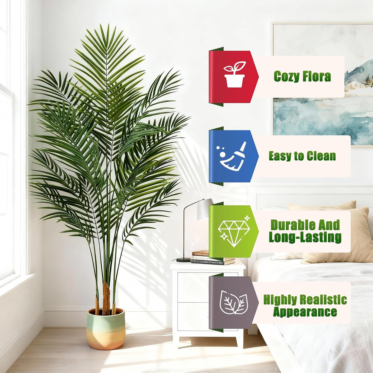 Artificial Palm Tree Indoor 4ft, Large Fake Tropical Areca Palm Tree with 13 Trunks, Faux Dypsis Lutescens Floor Plant in Pot for Indoor Outdoor Home Office Decor & Housewarming Gift
