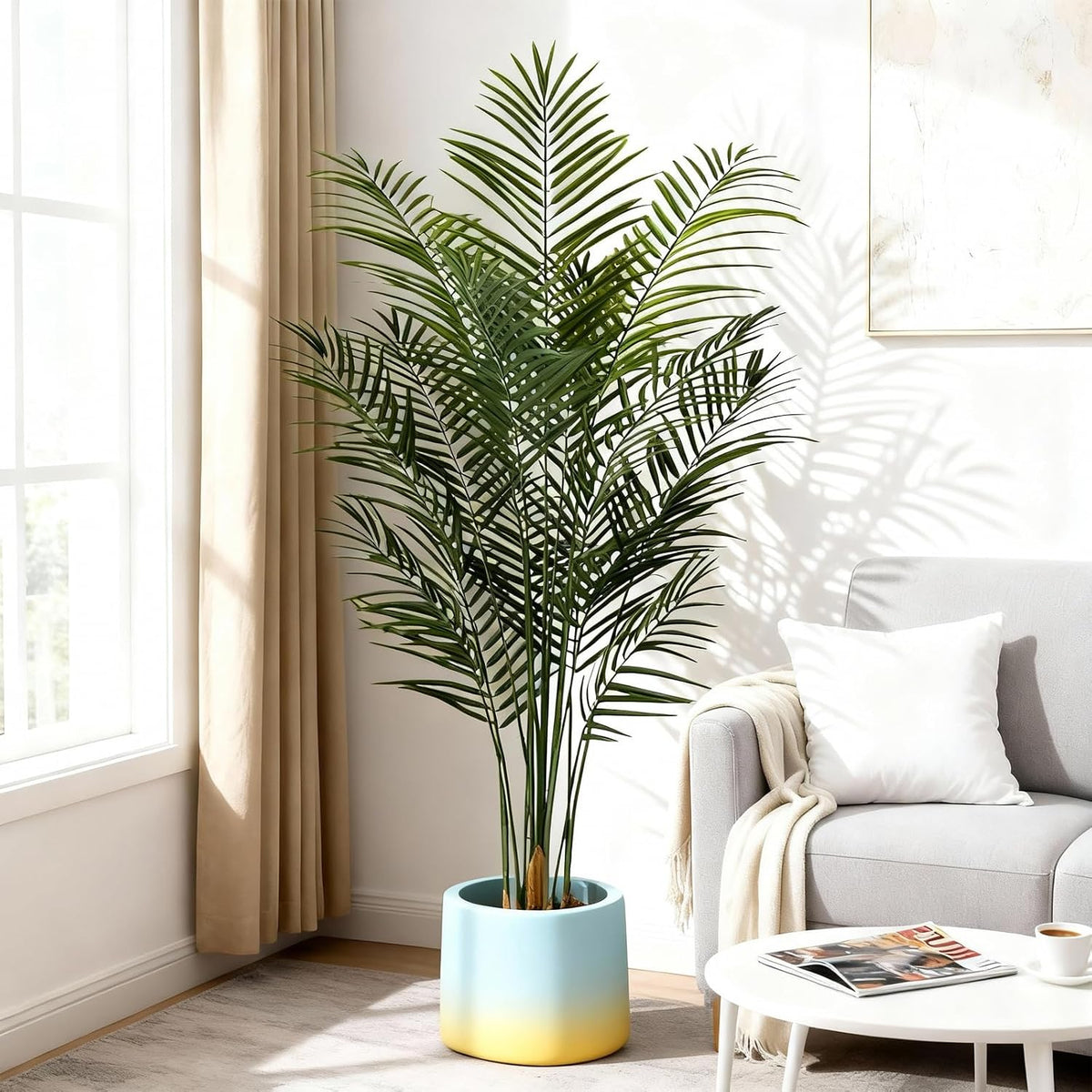 Artificial Palm Tree Indoor 4ft, Large Fake Tropical Areca Palm Tree with 13 Trunks, Faux Dypsis Lutescens Floor Plant in Pot for Indoor Outdoor Home Office Decor & Housewarming Gift