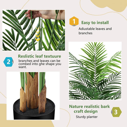Artificial Palm Tree Indoor 4ft, Large Fake Tropical Areca Palm Tree with 13 Trunks, Faux Dypsis Lutescens Floor Plant in Pot for Indoor Outdoor Home Office Decor & Housewarming Gift