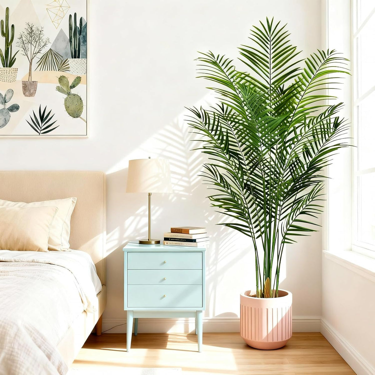 Artificial Palm Tree Indoor 4ft, Large Fake Tropical Areca Palm Tree with 13 Trunks, Faux Dypsis Lutescens Floor Plant in Pot for Indoor Outdoor Home Office Decor & Housewarming Gift