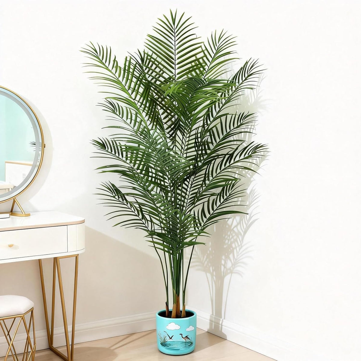 Artificial Palm Tree Indoor 4ft, Large Fake Tropical Areca Palm Tree with 13 Trunks, Faux Dypsis Lutescens Floor Plant in Pot for Indoor Outdoor Home Office Decor & Housewarming Gift