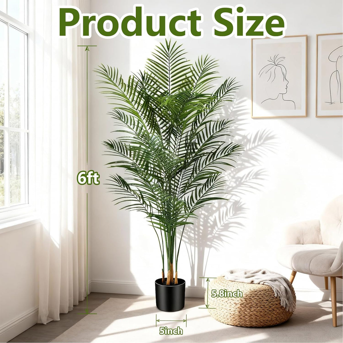 Artificial Palm Tree Indoor 4ft, Large Fake Tropical Areca Palm Tree with 13 Trunks, Faux Dypsis Lutescens Floor Plant in Pot for Indoor Outdoor Home Office Decor & Housewarming Gift