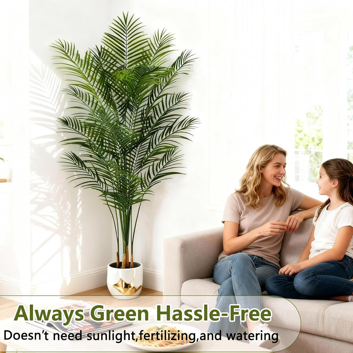 Artificial Palm Tree Indoor 4ft, Large Fake Tropical Areca Palm Tree with 13 Trunks, Faux Dypsis Lutescens Floor Plant in Pot for Indoor Outdoor Home Office Decor & Housewarming Gift