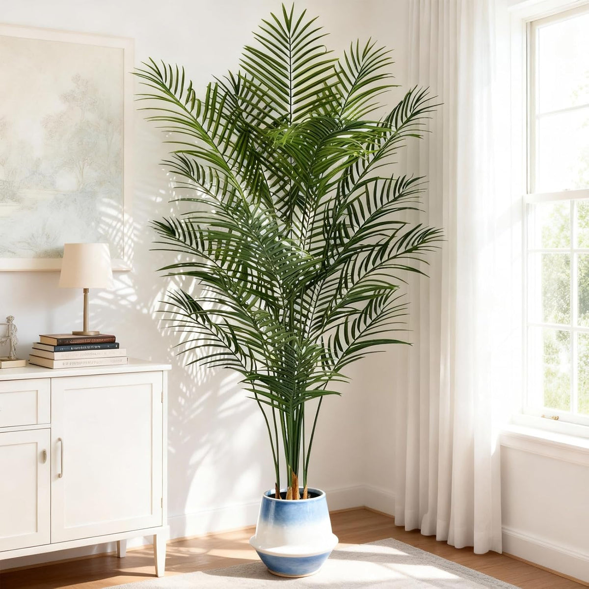 Artificial Palm Tree Indoor 4ft, Large Fake Tropical Areca Palm Tree with 13 Trunks, Faux Dypsis Lutescens Floor Plant in Pot for Indoor Outdoor Home Office Decor & Housewarming Gift
