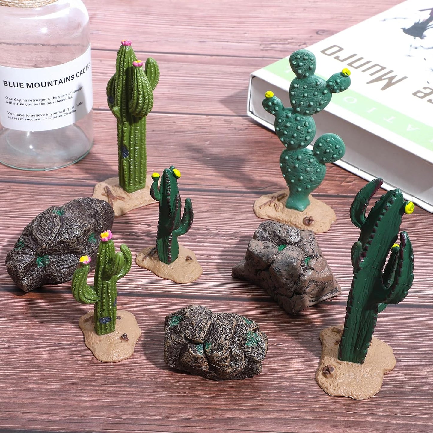 ONEST 8 Pieces Model Cactus Artificial Fake Cacti Stones for Home Decoration Miniature Landscape Landform Diorama Project