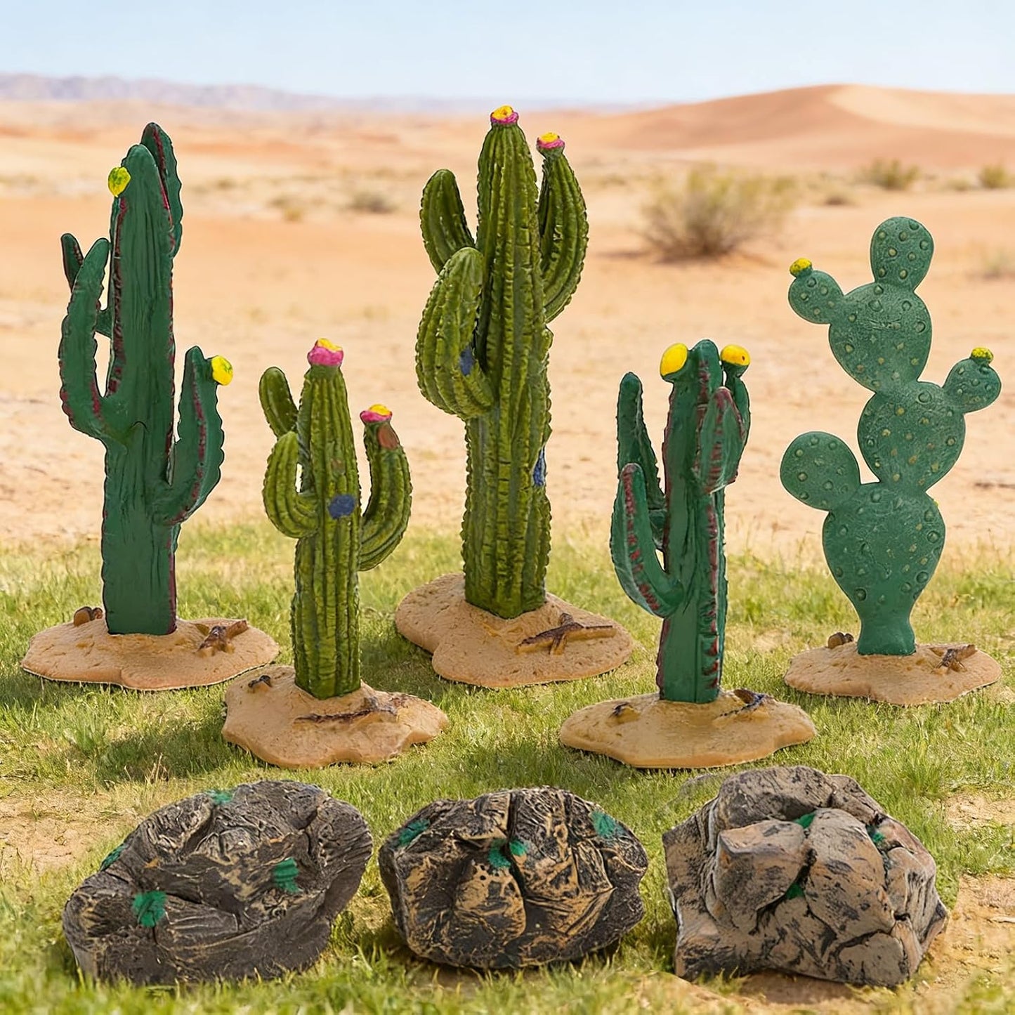 ONEST 8 Pieces Model Cactus Artificial Fake Cacti Stones for Home Decoration Miniature Landscape Landform Diorama Project