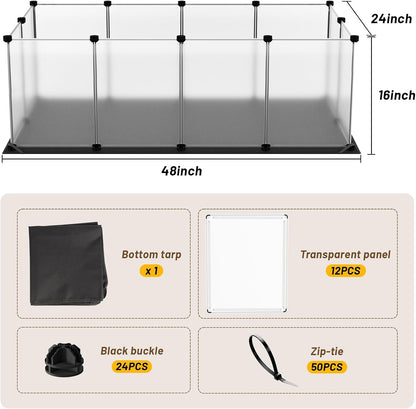 Guinea Pig Cage with Waterproof Mat & 12 Transparent Panels, Bunny Enclosure and Indoor Guinea Pig Playpen 48''L x 24''W x 16''H, Small Animal Playpen for Hamster, Hedgehog, Kitten, Rabbit