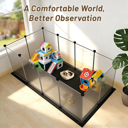 Guinea Pig Cage with Waterproof Mat & 12 Transparent Panels, Bunny Enclosure and Indoor Guinea Pig Playpen 48''L x 24''W x 16''H, Small Animal Playpen for Hamster, Hedgehog, Kitten, Rabbit