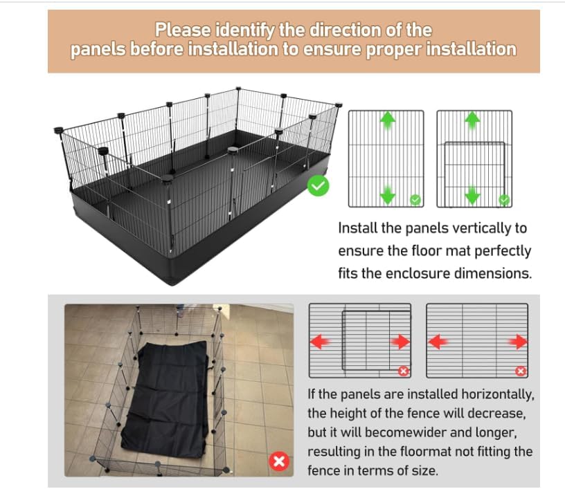 Guinea Pig Cage with Waterproof Mat & 12 Transparent Panels, Bunny Enclosure and Indoor Guinea Pig Playpen 48''L x 24''W x 16''H, Small Animal Playpen for Hamster, Hedgehog, Kitten, Rabbit
