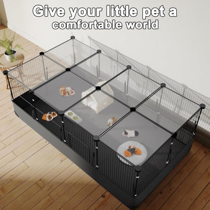 Guinea Pig Cage with Waterproof Mat & 12 Transparent Panels, Bunny Enclosure and Indoor Guinea Pig Playpen 48''L x 24''W x 16''H, Small Animal Playpen for Hamster, Hedgehog, Kitten, Rabbit