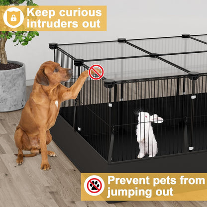 Guinea Pig Cage with Waterproof Mat & 12 Transparent Panels, Bunny Enclosure and Indoor Guinea Pig Playpen 48''L x 24''W x 16''H, Small Animal Playpen for Hamster, Hedgehog, Kitten, Rabbit